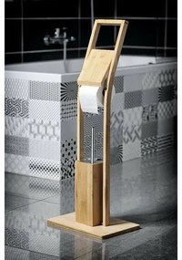 AQUALINE BI026 Bambusz állvány WC-papír és WC-kefetartóval, szögletes, négyzet alakú