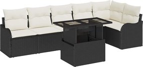 vidaXL Kanapé Szett párnával 7 pcs Fekete Poli rattan
