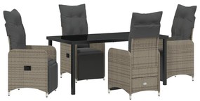 5 Részes Kerti Étkező Szett Párnákkal Szürke Poly Rattan