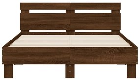 barna tölgy színű ágykeret fejtámlával és LED-del 120x190 cm