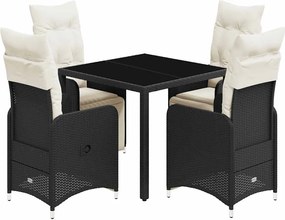 vidaXL 5 részes fekete polyrattan kerti bisztrógarnitúra párnákkal