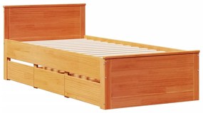 barna tömör fenyőfa könyvespolcos ágy matrac nélkül 90 x 190 cm