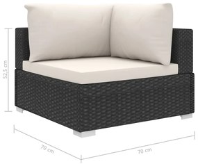 vidaXL 10-részes fekete polyrattan kerti bútorszett párnákkal