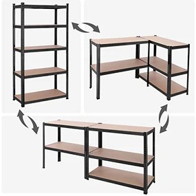 Nagy teherbírású fém polcos 2 db-os készlet, 40x90x180 cm, fekete