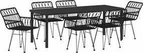 vidaXL Kert étkező szett 7 pcs Fekete Porszórt acél