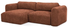 Terrakotta színű zsenília kinyitható-tárolóhelyes sarokkanapé (bal oldali-heverő résszel) Mele – Makamii