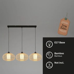 Briloner 4759031 - Függőlámpa kábelen 3xE27/10W/230V fekete/bambusz