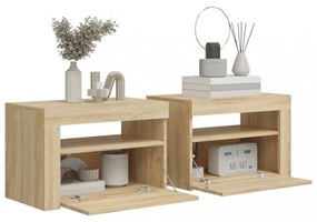 2 db füstös tölgy színű éjjeliszekrény LED-del 60 x 35 x 40 cm