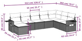 8 részes fekete polyrattan kerti ülőgarnitúra párnákkal