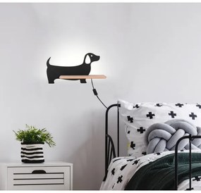 LED gyerekszoba falilámpa polccal DOG LED/5W/230V fekete/fa