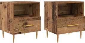 vidaXL Éjjeli asztal fiókkal 2 pcs Öreg fa 40 x 35 x 47,5 cm Faanyag