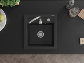 Mexen Vito gránit mosogató 1-medencés 520 x 490 mm, fekete, króm szifon - 6503521000-77