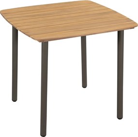 vidaXL tömör akácfa és acél kerti asztal 80 x 80 x 72 cm