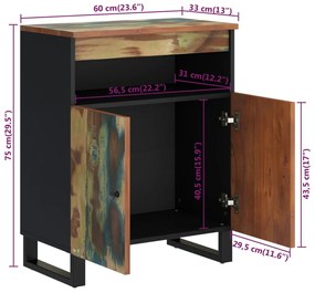 tömör 2-ajtós újrahasznosított fa tálalószekrény 60x33x75 cm