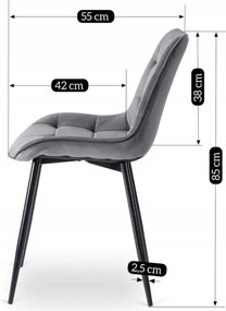 Krzesło CHRIS Szare Welurowe