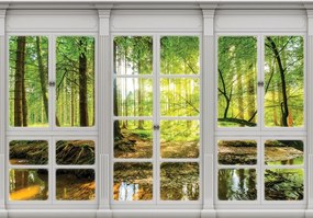 Erdőre néző ablak poszter, fotótapéta, Vlies (104 x 70,5 cm)