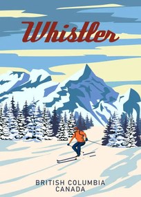 Illusztráció Whistler Travel Ski resort poster vintage., VectorUp