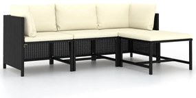 4 részes fekete polyrattan kerti kanapészett párnákkal