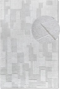 Gyapjú szőnyeg nappaliba 80x150cm, krémszínű modern 3D minta