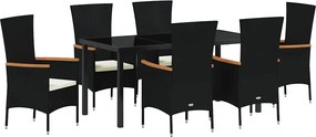 vidaXL Kert étkező szett párnával 7 pcs Fekete Porszórt acél