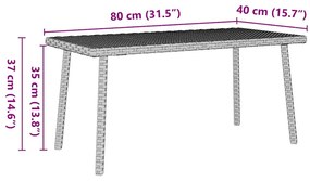téglalap polyrattan kerti dohányzóasztal 80x40x37cm