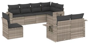 8 részes világosszürke polyrattan kerti ülőgarnitúra párnával