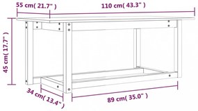 fehér tömör fenyőfa dohányzóasztal 110 x 55 x 45 cm