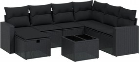 vidaXL 8 részes fekete polyrattan kerti ülőgarnitúra párnákkal