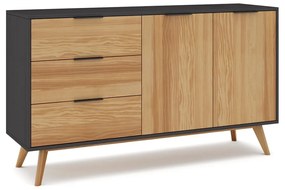 Fekete-natúr színű borovi fenyő alacsony komód 140x81 cm Lavis – Marckeric