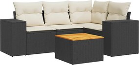 vidaXL 5 részes fekete polyrattan kerti kanapészett párnákkal