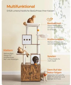 Macska kaparó,  185 cm magas macska kaparóoszlop alomdobozzal, rusztikus barna