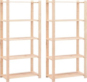 vidaXL 2 db 5-szintes tömör fenyőfa tárolópolc 250 kg 80 x 38 x 170 cm