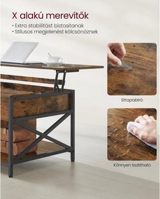Dohányzóasztal nyitott és rejtett tárolóval 60x120 cm, rusztikus barna