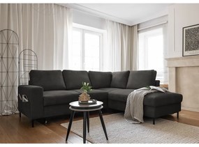Sötétszürke kordbársony kinyitható sarokkanapé (jobb oldali) Lofty Lilly – Miuform