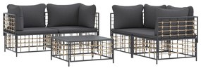 5 részes antracitszürke polyrattan kerti ülőgarnitúra párnákkal