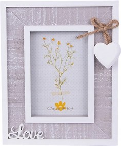 Szürke fa képkeret fehér patinával és szívvel Heleen 9x13 cm