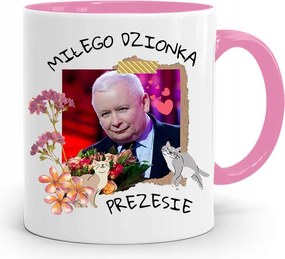 Rózsaszín Vicces Bögre Jaroslaw Kaczynski fényképes nyomattal