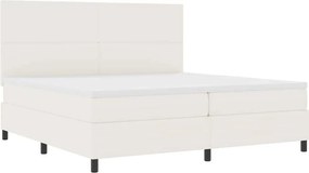 vidaXL LED Box Spring Ágy Krém és fehér 200 x 200 cm Bársonyos szövet
