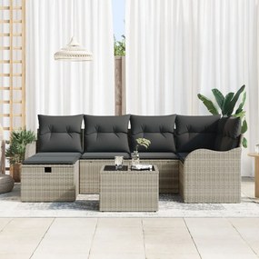 7 Darabos Kerti Kanapé Készlet Párnákkal Világosszürke Poli Rattan, 2-Személyes Kerti Kanapé Párnákkal Világosszürke Poli Rattan