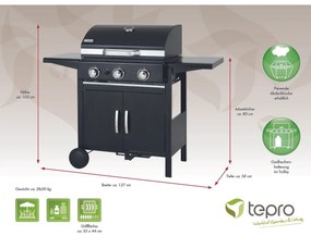 Tepro 3152 Mayfield gázgrill, 3 égő, 127 x 58 x103 cm