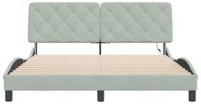 világosszürke bársony ágykeret LED-ekkel matrac nélkül 160 x 200 cm