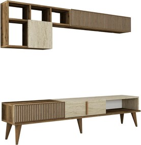 Milan Walnut and Travertine TV fal