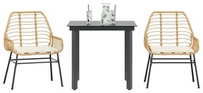 vidaXL 3 észes barna polyrattan üveg kerti étkezőgarnitúra párnával