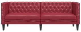 3 személyes bordó műbőr Chesterfield kanapé