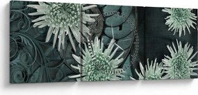 Kép - Zöld virágok (órával) (90x30 cm)