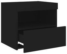 2 db fekete műfa éjjeliszekrény LED-fényekkel 50x40x45 cm