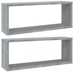 2 db szürke sonoma színű szerelt fa fali kockapolc 60x15x23 cm