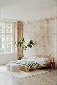 Natúr színű forgácslemez-furnér franciaágy ágyráccsal 200x200 cm tölgyfa dekorral Valt – noo.ma