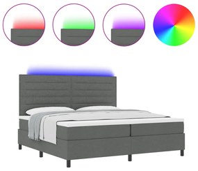 Rugós ágy matraccal és LED világítással, sötétszürke, 200x200 cm szövet
