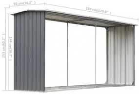 szürke horganyzott acél kerti tűzifatároló 330 x 92 x 153 cm